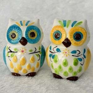 Floral Owl Salt and Pepper Shakers White Ceramic Cottagecore Boston Warehouse